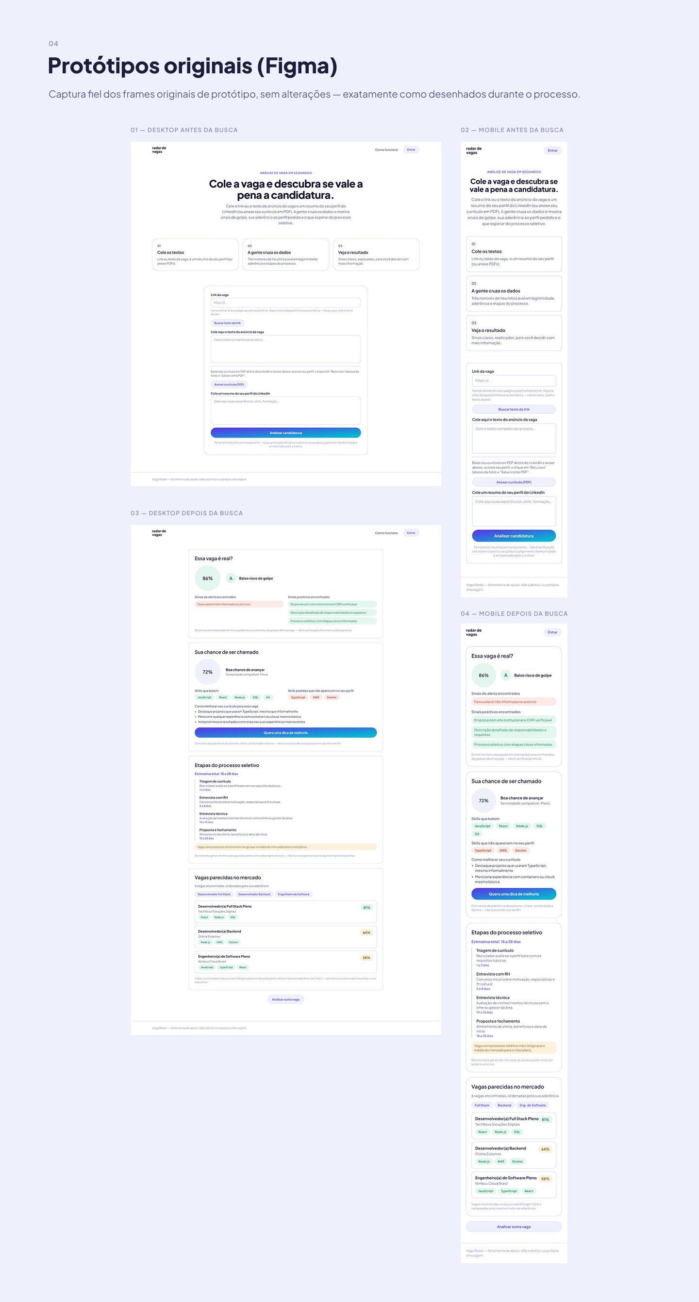 Radar de Vagas — protótipos originais do Figma