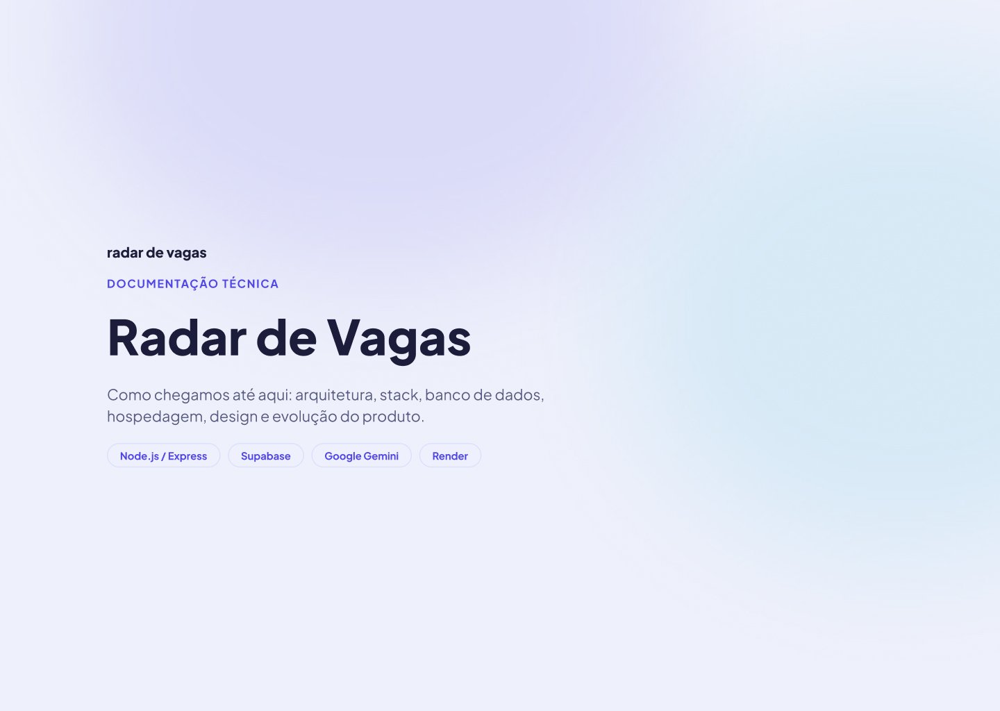 Radar de Vagas — documentação técnica, capa