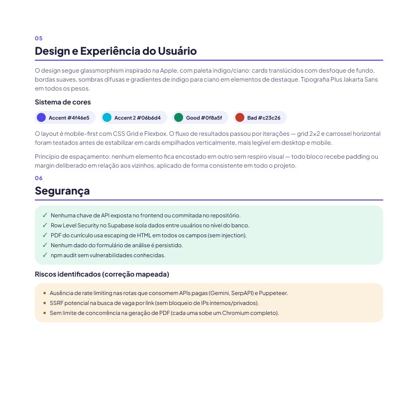 Radar de Vagas — documentação técnica, design/UX e segurança